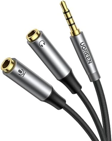 UGREEN Headset Adapter Audio Mic Y Splitter 3. 5mm Male to 2 Female Braided Cable with Headphone Microphone Jacks Compatible with PS5 PS4 Xbox One Controller, MacBook Pro 2021, External Mic and Speake