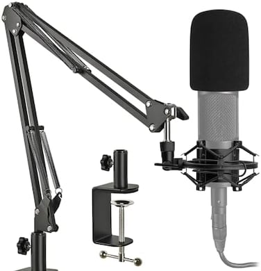 حامل ميكروفون Frgyee Audio Technica مع ذراع تعليق مقصي مزود بحامل مضاد للصدمات، ومرشح صوت، ومشبك متين مطور لميكروفونات الاستوديو المكثفة AT2020 وAT2020USB وAT2035.