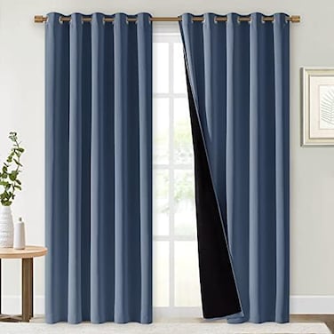 NICETOWN 100% Blackout Curtains 84 inches Long, Pair of Energy SmartNoise Blocking Out Drapes for Baby Room Window, Thermal Insulated Guest Room Lined Window Dressing (Stone Blue, 70 inches Wide.