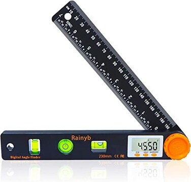 Rainyb Digital Angle Finder Tool 7inch 0-360 Degree LED Digital Protractor with Horizontal Vertical Bubble Levels and Ruler Meter Accurate Tools for Carpenters,Woodworkers,Fabricators.