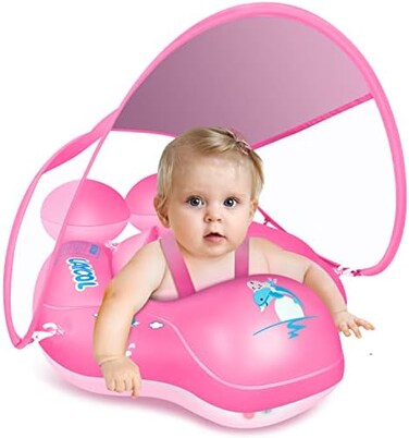 LAYCOL Baby Swimming Pool Float with Removable UPF 50UV Sun Protection Canopy,Toddler Inflatable Pool Float for Age of 3-36 Months,Swimming Trainer.