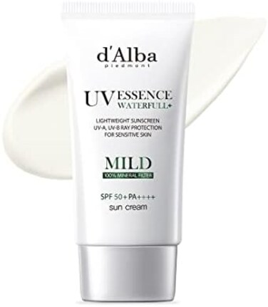 d'alba Piedmont Italian White Truffle Waterfull Mild Sunscreen, Vegan Skincare, Mineral Sunscreen With Spf 50Pa, Non-Nano Sunscreen Suitable For Sensitive Skin, Gentle And Light Finish.