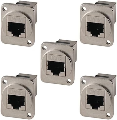 ANMBEST 5PCS Panel Mounting RJ45 Cat5/5e/6 8P8C Ethernet LAN Cable Connector Zinc Alloy Housing Double Head Coupler Adapter Female to Female.