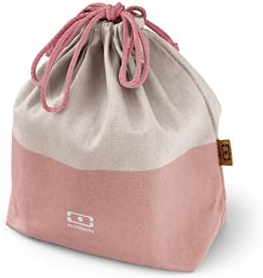 monbento - Lunch Bag MB Pochette L Natural - Polyester and Cotton Large Lunch Tote - For Work Lunch Packing - Can Contain a Bento Boxa Bottlea Cutlery Set - CreamPink.