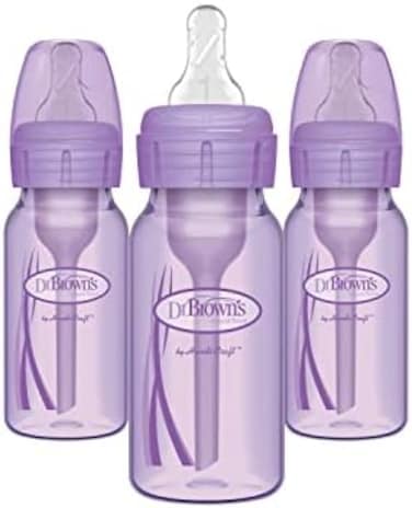 Dr. Brown's Natural Flow Anti-Colic OptionsNarrow Baby Bottles 4 oz/120 mL, with Level 1 Slow Flow, 3 Pack, 0mLavender.