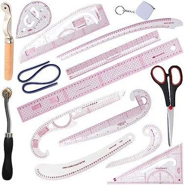 HLZC French Curve Ruler for Pattern Making, 15 Pieces Clear Sewing Ruler Set for Beginners Tailors Designers.