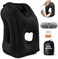 JefDiee Inflatable Travel Pillow, Airplane Neck Pillow Comfortably Supports Head and Chin for Airplanes, Trains, Cars and Office Napping with 3D Eye Mask, Earplugs and Portable Drawstring Bag (Black.