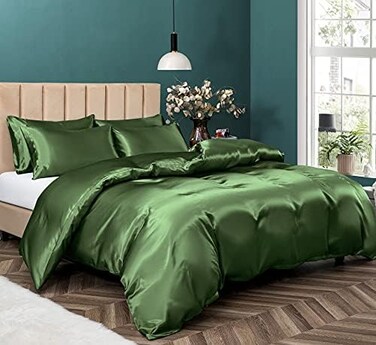 P Pothuiny 5 Pieces Satin Duvet Cover King Size Set, Luxury Silky Like Sage Green Duvet Cover Bedding Set with Zipper Closure, 1 Duvet Cover4 Pillow Cases (No Comforter.