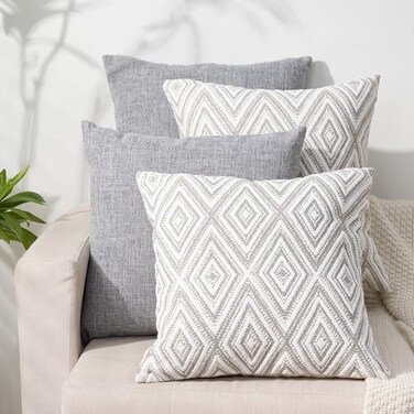 HPUK Decorative Throw Pillow Covers Set of 4 Couch Pillows Accent Cushion Cover for Couch Sofa Living Room, 20"x20" inches, Grey.