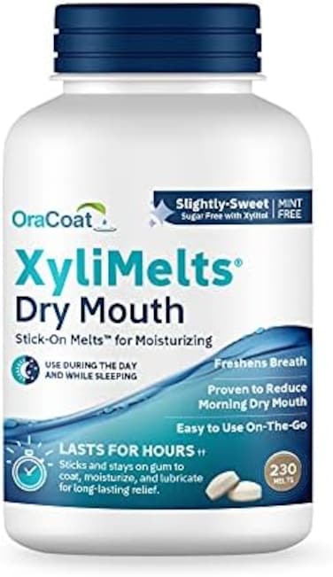 Oracoat XyliMelts Dry Mouth Relief Oral Adhering Discs Slightly Sweet with Xylitol, for Dry Mouth, Stimulates Saliva, Non-Acidic, Day and Night Use, Time Release for up to 8 Hours, 230 Count.