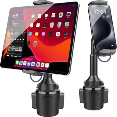 APPS2Car Solid Cup Holder Tablet Mount for Car, Adjustable Height iPad Car Mount for Truck Low Profile Road Trip Essentials Compatible with 4. 7-13" iPad Pro Air Mini, Fire, iPhone, Cell Phone - Black