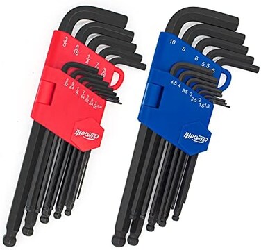 InPower Allen Wrenches Set, 26pcs SAE and Metric Allen Key Set, Long Arm Ball End Hex Key Set Tools for Hex Head Socket Screws - 2 Sets.