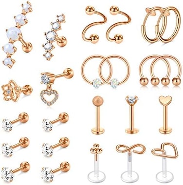 Mayhoop 16g Cartilage Earring Stud Hoop Tragus Stud Earring Cartilage Piercing Jewelry Forward Helix Earrings Hoop Rook Daith Conch Stainless Steel Piercing Jewelry.