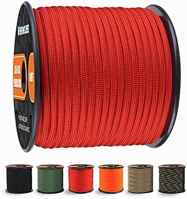 WEREWOLVES 650lb Paracord/Parachute Cord - 9 Strand Paracord Rope - 100', 200' Spools of Parachute Cord, Type III Paracord for Camping, Hiking and Survival (Red, 100 Feet.