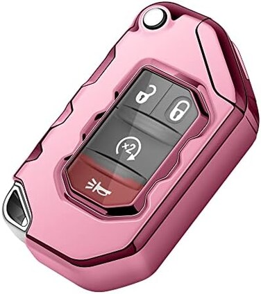 Tukellen for Jeep Key Fob Cover Premium Soft Full Protection Key Shell Key Case Compatible with Jeep 2020 2021 Gladiator JT Sahara JLU 2018-2021 Jeep Wrangler JL JLU Rubicon(Pink.