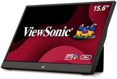ViewSonic VA1655 15. 6 Inch 1080p Portable IPS Monitor with Mobile Ergonomics, USB-C, and HDMI for Home and Office.