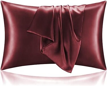BEDELITE Satin Pillowcase for Hair and Skin, Super Soft and Cooling Similar to Silk Pillow Cases 2 Pack with Envelope Closure, Gift for Women Men(20"x30" Queen Size, Burgundy.