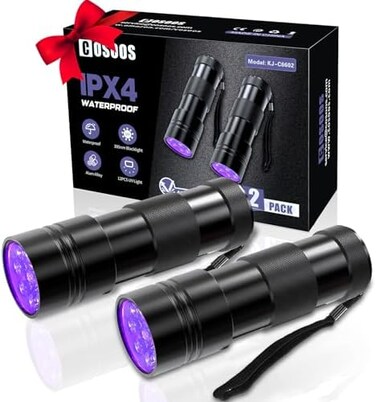 COSOOS 2 Pack UV Flashlight, 12 LED Handheld Blacklight Flashlight 395nm Mini Light Torch Detector for Dog Pet Urine Stains, Bed Bugs and Scorpions. (Batteries not Included.