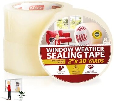 XFasten Transparent Window Weather Stripping Tape 2&rdquo;x30yds (3-Pack Total 90yds, No Residue Insulation Tape for Windows and Doors, Winter Window Seal.