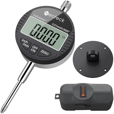 Neoteck DTI Digital Dial Indicator 0. 01/0. 0005'' Digital Probe Indicator Dial Test Gauge Range 0-25. 4mm/1'' Dial Test Indicators Electronic Indicator Gauge-Black.