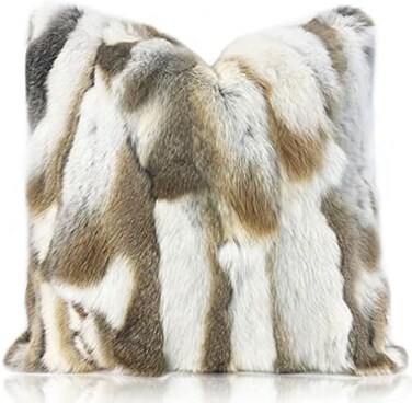 Entua Natural Handcrafted Rabbit Fur Throw Pillow Covers, Real Rabbit Fur Pillow Case Luxury Animal Skin Cushion Cover Pillowcase Home Living Room Bedroom Grey 18 x 18.