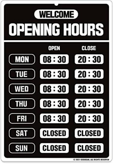 GEEKBEAR Opening Hours Sign (01. Black&ndash; Business Hours Sign - Store Hours Sign &ndash; Hours of Operation Signs for Business &ndash; Open Sign with Hours &ndash; Store or Office Hours Sign Changeable&hellip;.