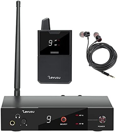 Levusu UHF Wireless in-Ear Monitor System with Earphone,180Ft, Rack Mount, Professional IEM Stereo System Transmitter and Beltpack Receiver for Studio, Guitar, Band Rehearsal, Live Performance (1 Body