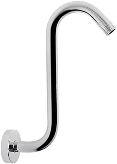 Nearmoon S Shaped Shower Head Riser Pipe, Shower Head Extender Arm with Flange, Standard 1/2" Connection- Bathroom Accessory, 12 Inch (1 Pack, Chrome.