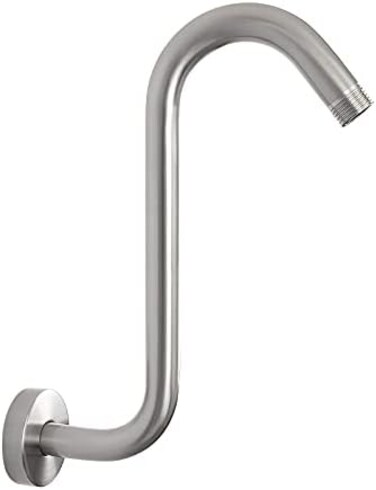 NearMoon S Shaped Shower Head Riser Pipe, Shower Extender Arm with Flange, Standard 1/2" Connection- Bathroom Accessory, 12 Inch (1 Pack, Brushed Nickel.