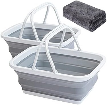 AUTODECO 2 Pack Collapsible Sink with Handle Towel, 2.