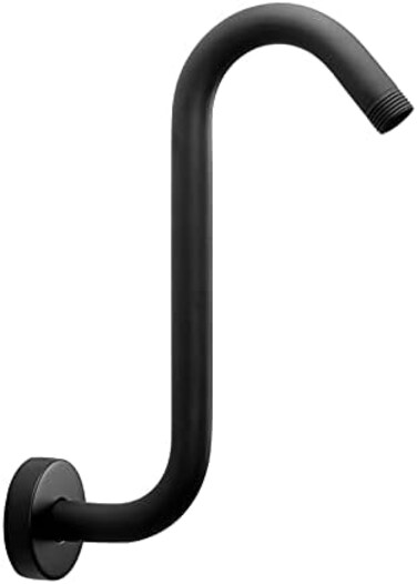NearMoon S Shaped Shower Head Riser Pipe, Shower Extender Arm with Flange, Standard 1/2" Connection- Bathroom Accessory, 12 Inch (1 Pack, Matte Black.