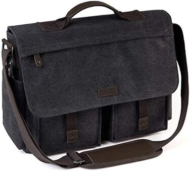 VASCHY 15. 6 inch Laptop Shoulder Bag Vintage Waterproof Oilcloth Shoulder Bag with Padded Shoulder Strap.