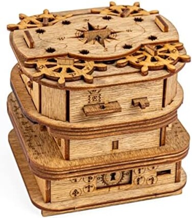 iDventure Cluebox - Davy Jones Locker - Escape Room game - Puzzle box - gift box - 3D wooden puzzle - wooden jigsaw - 3D puzzles for adults - brain teaser - birthday gift gadget for men - money box.