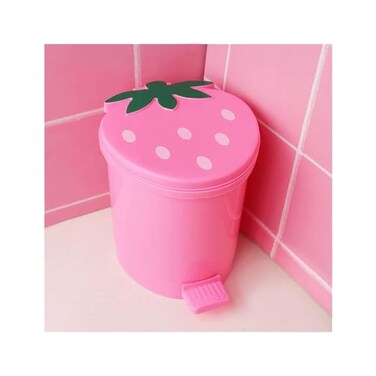 BxuxJar Strawberry Trash Can, 1 Gallon Desk Plastic Cute Trash Can Kawaii Small Srawberry Garbage Can for Bedroom with 5 Rolls Garbage Bag and 20 PCS 3D Cartoon Stickers(Random Style.