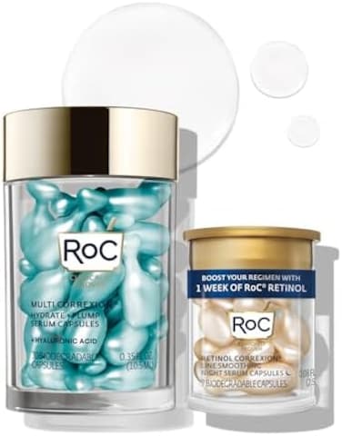 RoC Multi Correxion Hyaluronic Acid Night Serum Capsules (30 CTfor intense hydrationRoC Retinol Capsules (7 CT, Anti-Aging Wrinkle Treatment, Skin Care Set, Stocking Stuffers for MenWomen.