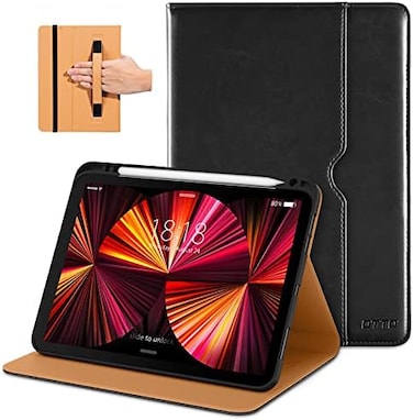 DTTO Case for iPad Pro 11 Inch 4th/3rd/2nd/1st Generation 2022/2021/2020/2018,Premium PU Leather Folio Stand Cover with Hand Strap,Fit iPad Air 4/5 - Auto Wake/Sleep,Multiple Viewing Angles, Black.