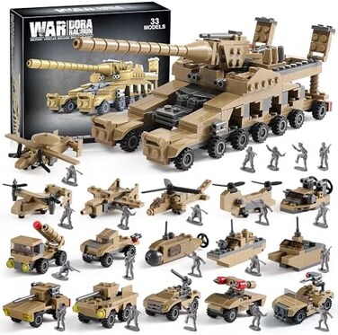 MISTBUY WW2 Army Building Blocks Toys Set Compatible with Lego, Create a German Dora Cannon or 16 Small Military Vehicles, with 20 Toy Soldiers, for Boys Kids Age 6 7 8 Year Old.