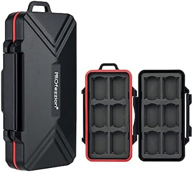 PROfezzion 24 Slots Water-Resistant Protective Memory Card Case Holder with Customized Interior for 12 SD Cards12 CFexpress Type A Cards.