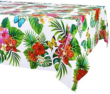 PHOGARY Hawaiian Luau Tablecloths for Party Decoration, Hawaii Disposable Plastic Rectangular Table Covers, Aloha Tropical Palm Leaves Table Cloth, Summer Beach Kids Birthday Cocktail Party Supplies (