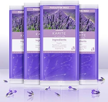 Karite Paraffin Wax Refills, 4 Pack Lavender Scented Paraffin Wax Beads Blocks for Paraffin Bath, Paraffin Wax Machine Refills for Hand Feet Dry Skin, Relieve Stiff Muscles and Pain, Deep Hydration.
