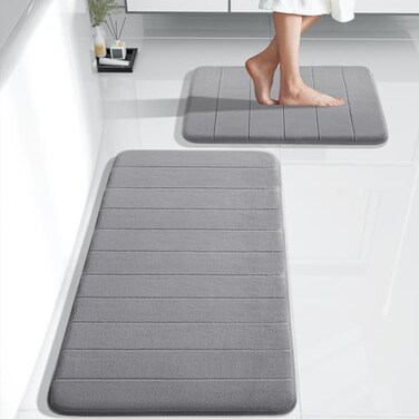 Yimobra Bathroom Rugs Sets 2 Piece, Soft Absorbent Memory Foam Bath Mats Set, Dry Fast Bath Mat, Machine Washable Bath Rug Set for Bathroom, 17x2444. 1x24 Inches, Gray.