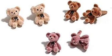 Pingyongchang 3 Pairs Kawaii Funny Plush Bear Stud Earrings Cute Cartoon Animal Bowknot Bear Earring for Women Fashion Jewelry.