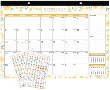 Mokani Desk Calendar 2024-2025, Large Monthly Wall Calendar From Jan. 2024 to Jun. 2025 with Plastic Cover: 17"x12", 18 Months Academic Year Desk Pad Calendars with Planner Stickers.