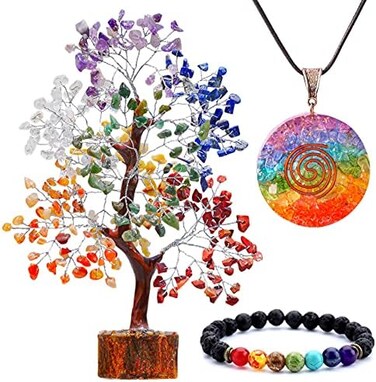 YUVDIPR Seven Chakra Tree of Life -Crystal Tree-Healing Crystals Feng Shui StatuesFigurines Reiki Crystal Balancing Home D&eacute;cor Money Bonsai Feng Shui Bracelet Spiritual Decoration Good Luck Aura Clean
