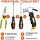 QeeHeng Kids Tool Set 25Pcs Construction Real Tools Kit for Young Builder,Children Size Real Hand Tool Hammer,Home DIY Woodworking Tools Junior BoysGirls Teens Beginner Learning Gift,Kids Tool Belt Wa