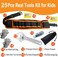 QeeHeng Kids Tool Set 25Pcs Construction Real Tools Kit for Young Builder,Children Size Real Hand Tool Hammer,Home DIY Woodworking Tools Junior BoysGirls Teens Beginner Learning Gift,Kids Tool Belt Wa