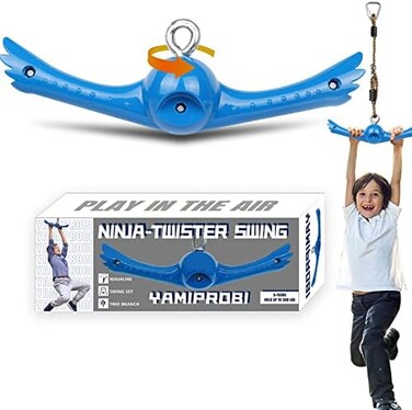 مجموعة YAMIPROBI Ninja-Twister Swing Spins: ملحقات حبل التوازن - لعبة لف ودوران بمقبض 360 درجة لتفعيل قوى النينجا - ملحقات محارب النينجا - ألعاب نينجا معلقة للأطفال للملعب والفناء الخلفي.
