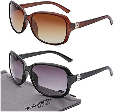 Madison Avenue 2 Pack Classic Vintage Sunglasses for Women, Fashion Sun Glasses with UV400 Protection.