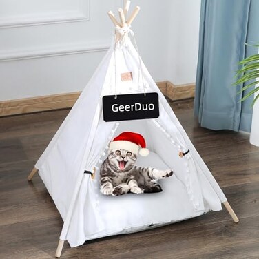 GeerDuo Pet Teepee Dog (سرير PuppyCat - خيم محمولة للحيوانات الأليفة للكلاب (PuppyCat (أبيض.
