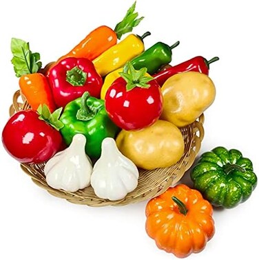 Lorigun 16 Pieces/Set Artificial Vegetables Simulation Vegetables Decoration Kitchen Home Decor Realistic Fake Vegetables Decor Set Photo Props.